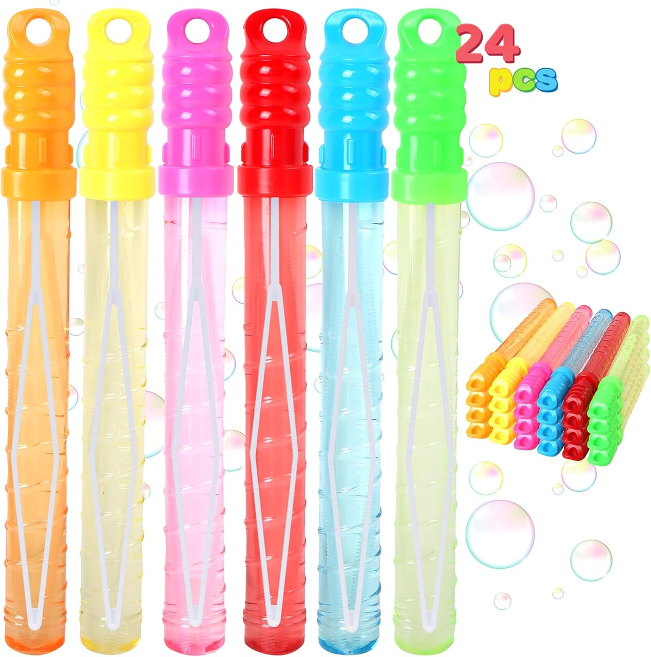 24 Pack 10’’ Mid Bubble Wands Assortment, 6 Colors Bubble Wands 3 OZ Party Favors Kids Summer Toys